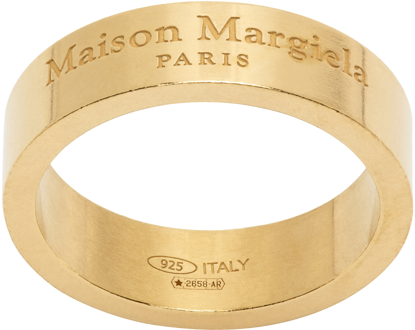 Maison Margiela Logo-engraved Sterling Silver Band Ring In Gold
