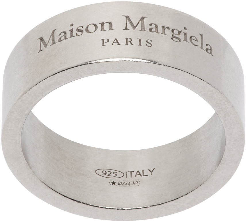 Maison Margiela Silver Logo Ring In 951 Palladio Buratta