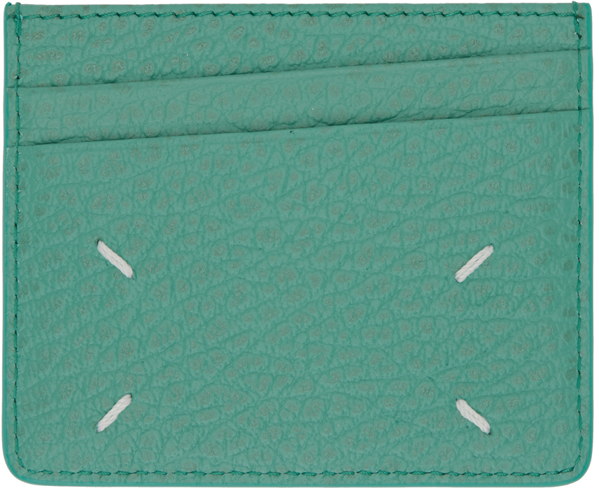 Maison Margiela Green Four Stitches Card Holder In T7083 Vert D'eau