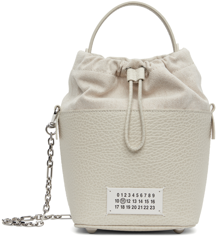 Shop Maison Margiela Off-white Small 5ac Bucket Bag In H9677 Greige