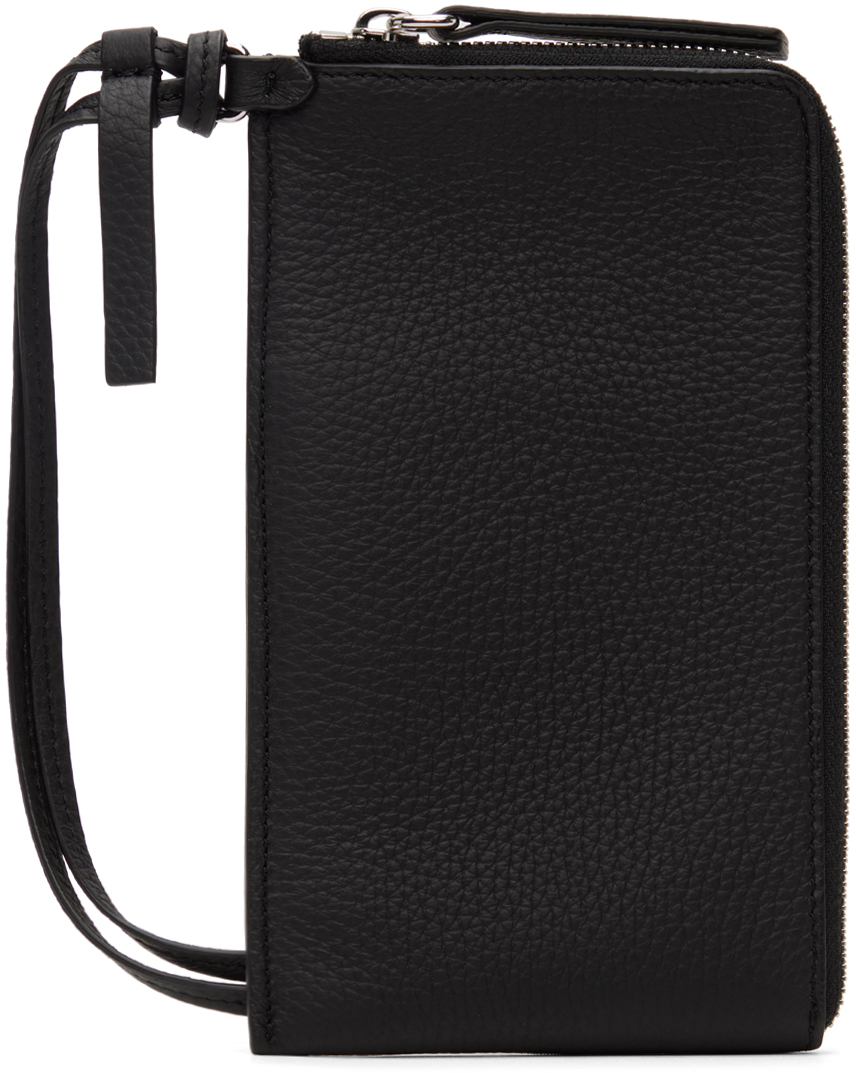 Black Leather Phone Pouch by Maison Margiela on Sale