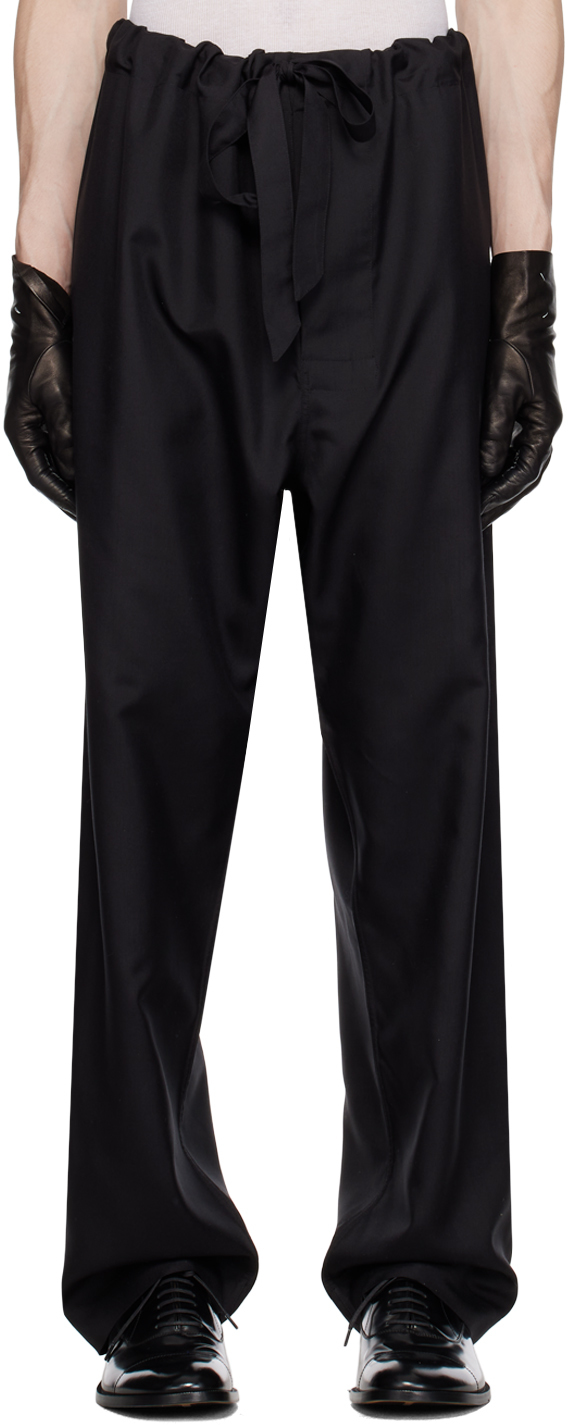 Shop Maison Margiela Black Drawstring Trousers In 900 Black