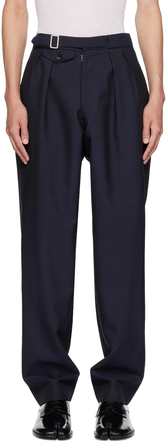Double Pleated Trouser  Navy  SHADES OF GREY BY MICAH COHEN