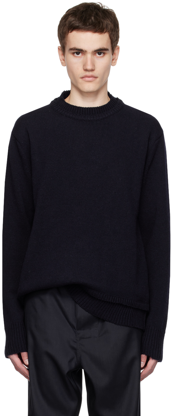 Maison Margiela: Navy Elbow Patch Sweater | SSENSE Canada