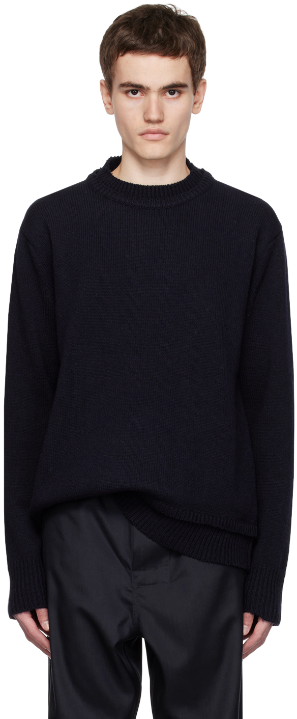 Maison Margiela Navy Elbow Patch Sweater In 511f Navy
