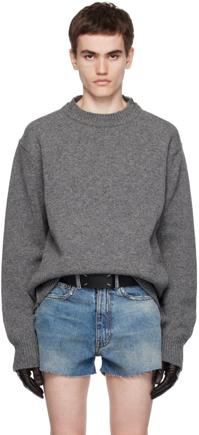 Knitted elbow patch sweater in grey - Maison Margiela