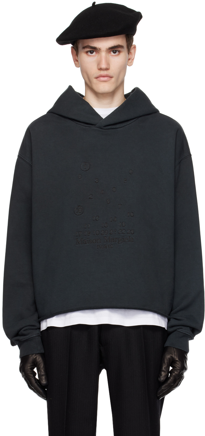 Maison Margiela Black Embroidered Hoodie In 861 Charcoal