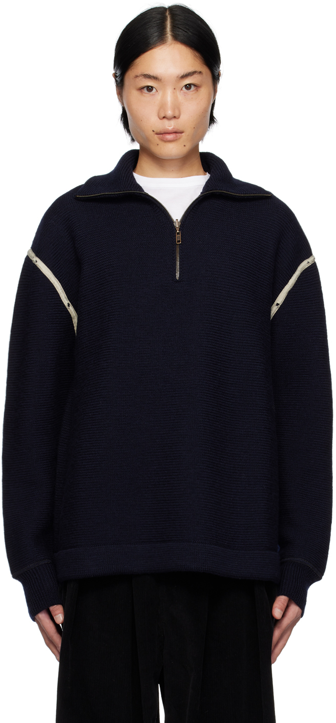 Maison Margiela Navy Elbow Patch Sweater In 511 Navy