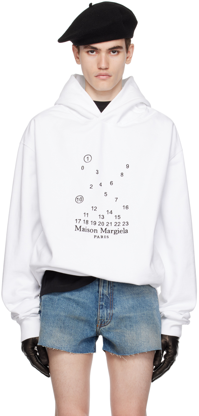 Shop Maison Margiela White Embroidered Hoodie In 100 White