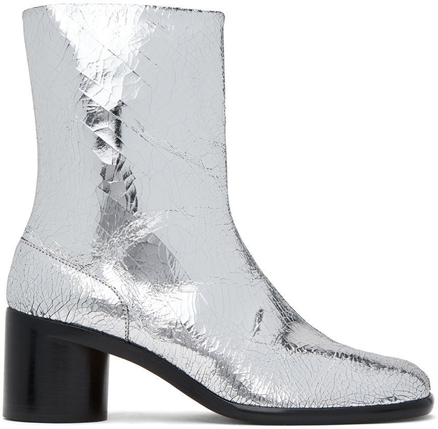 Silver Tabi Broken Mirror Boots by Maison Margiela on Sale