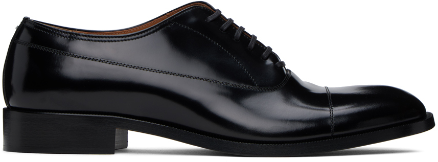 Maison Margiela Black Waxed Leather Oxfords In H8396 Black