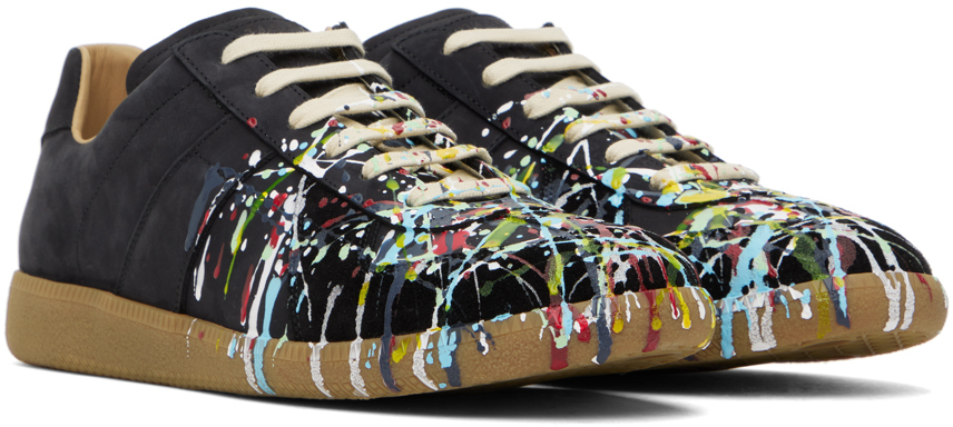 Maison Margiela Black Replica Paint Splatter Leather Sneakers