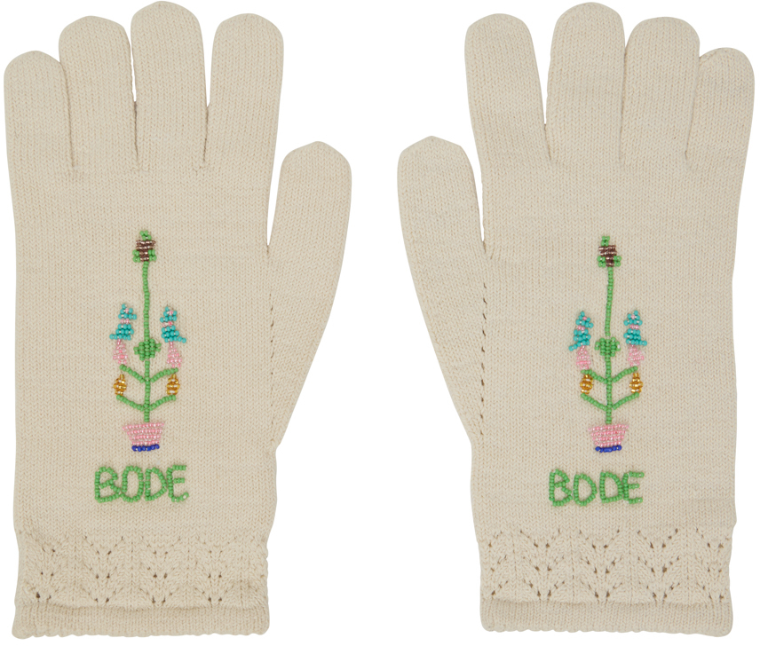 Bode Off-white Beaded Gloves In Cream