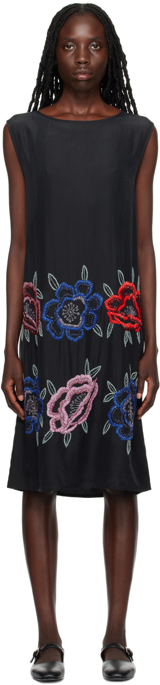 Bode Black Poppy Minidress In Black Multi