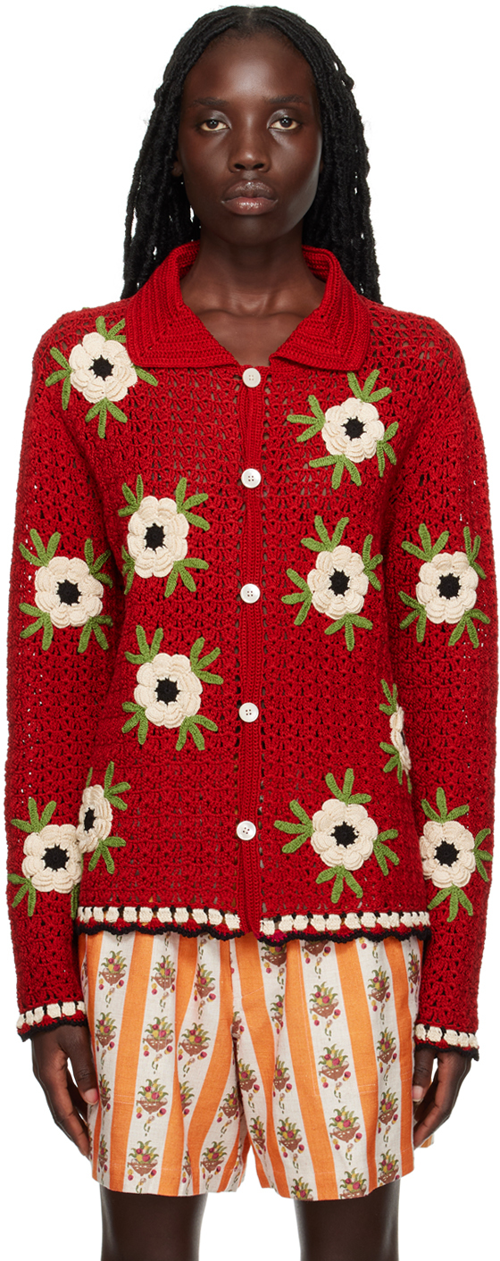 Bode Red Winchester Rose Jacket In Red Cream