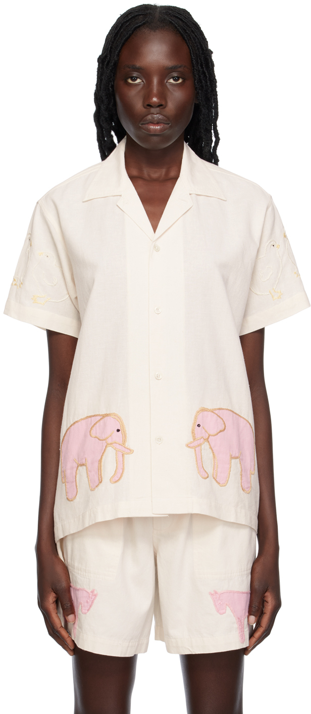 Shop Bode White & Pink Tiny Zoo Shirt In Pink White