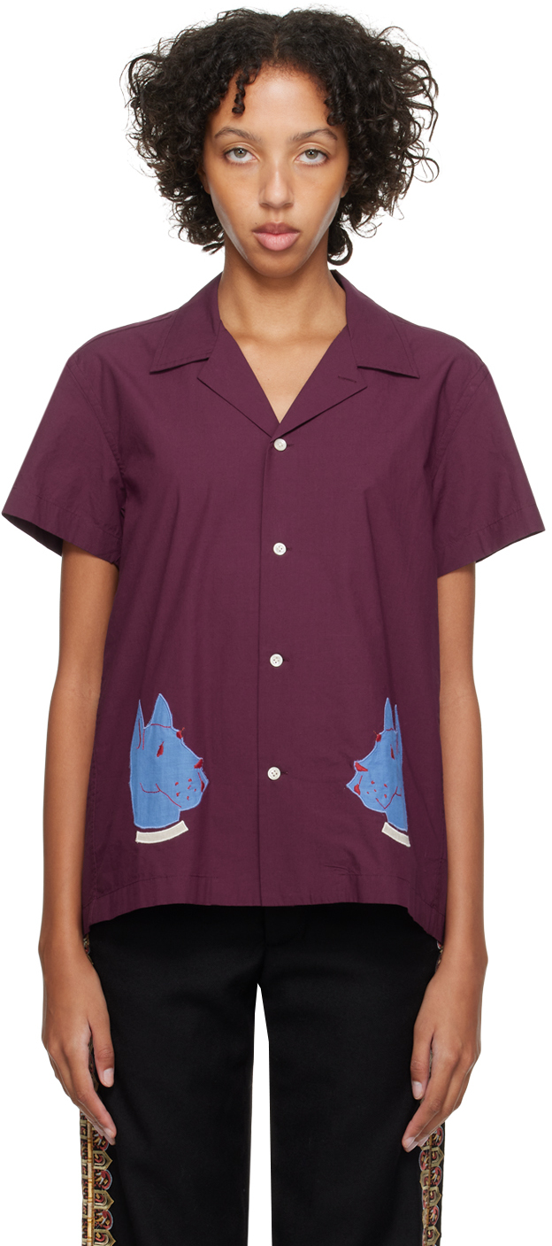 Shop Bode Burgundy Doberman Appliqué Shirt In Grape Blue