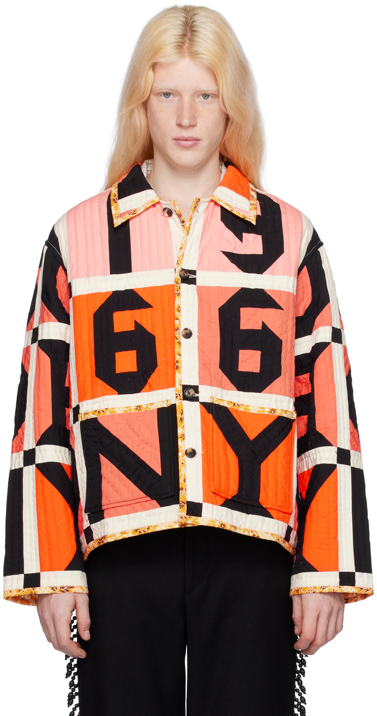 Shop Bode Orange Letter Block Quilt Jacket In Ormlt Orange Multi