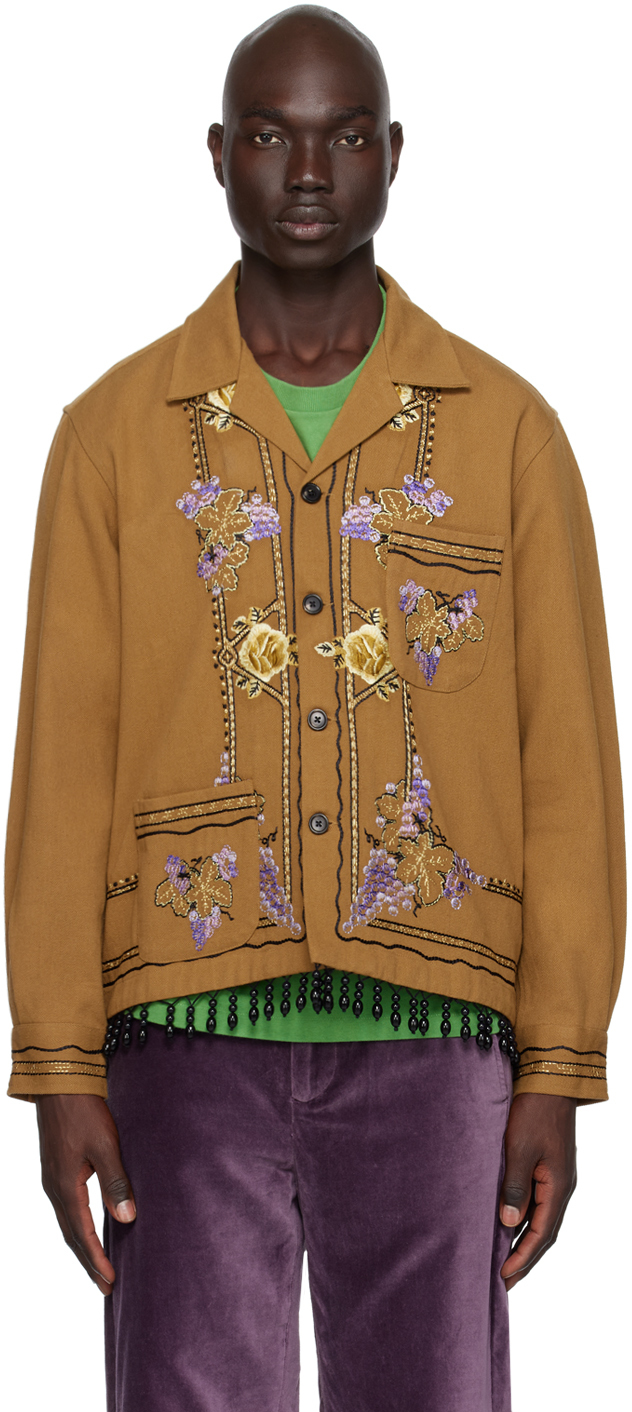 Shop Bode Brown Autumn Royal Jacket In Brmlt Brown Multi