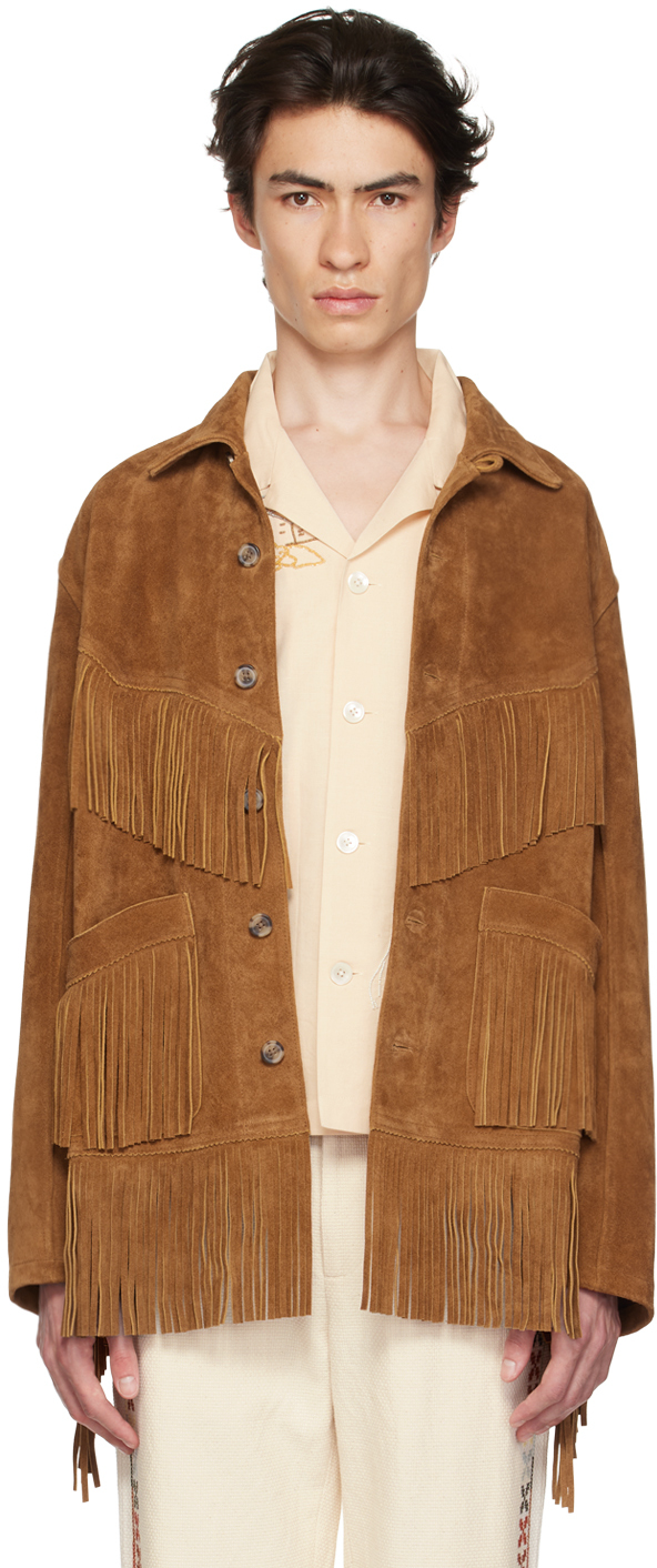 BODE TAN FRINGED LEATHER JACKET