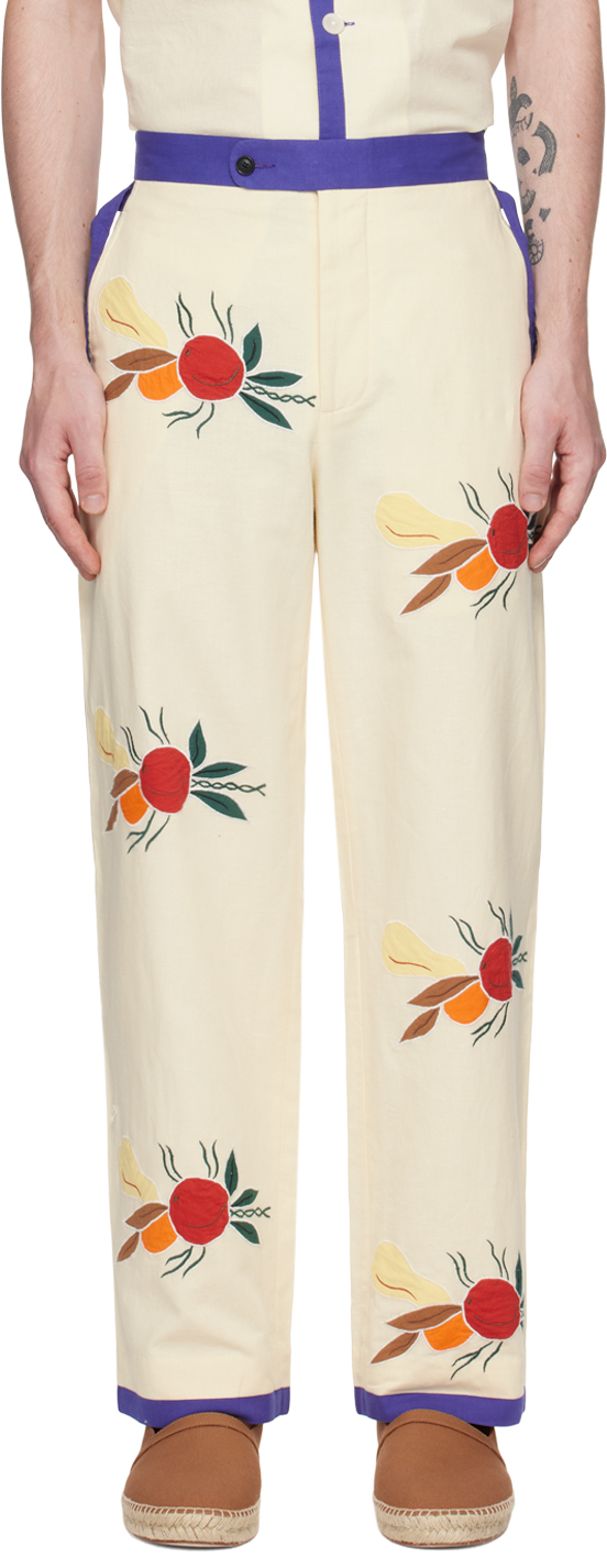 Shop Bode Off-white Fruit Bunch Trousers In Wtmlt White Multi