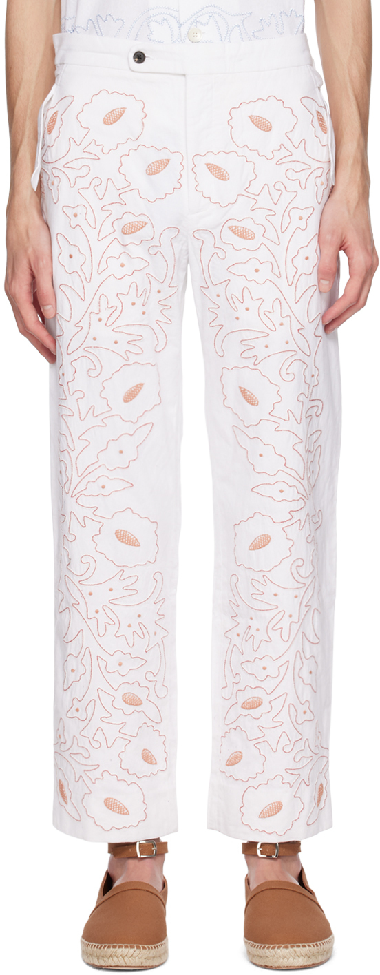 Bode White Braided Couching Trousers In Rdwht Red White