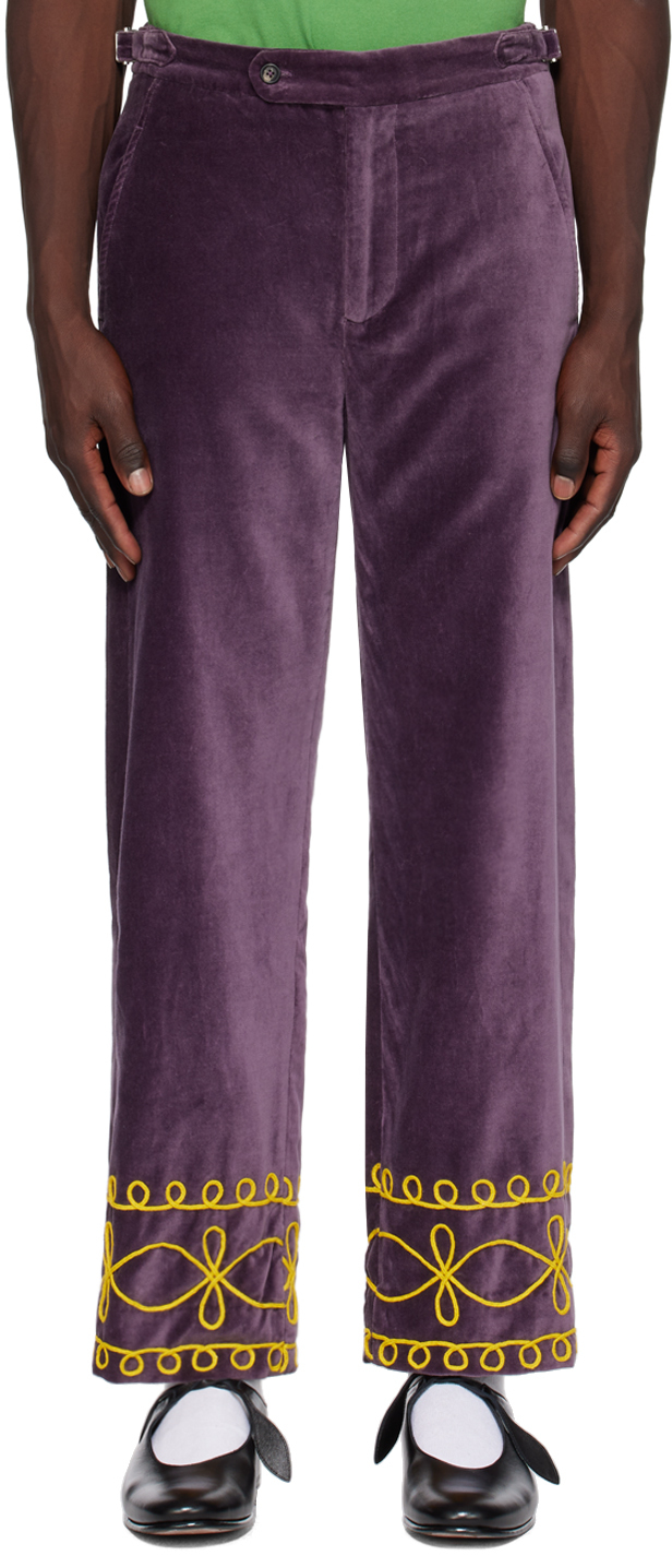 Purple Embroidered Scrollwork Trousers