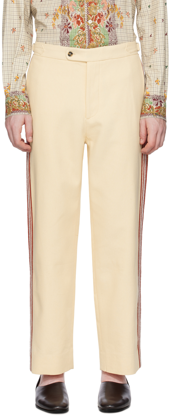 Shop Bode Beige Beaded Stria Trousers In Rdcrm Red Cream