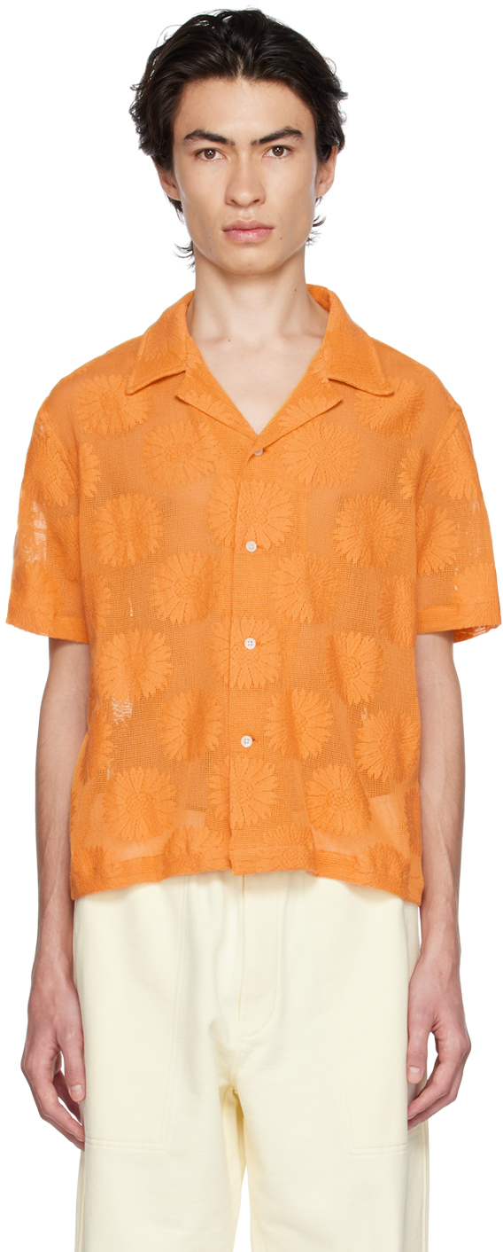 Shop Bode Orange Sunflower Shirt In Glodn Golden