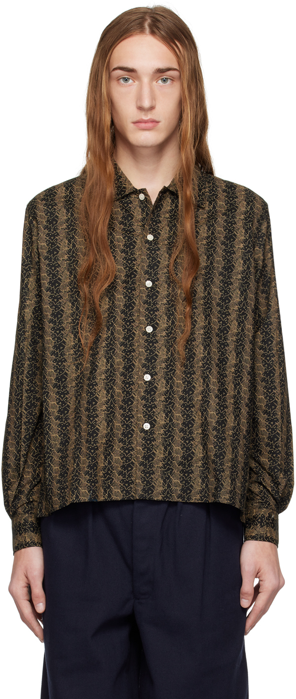Bode Brown Calico Wave Shirt In Brmlt Brown Multi