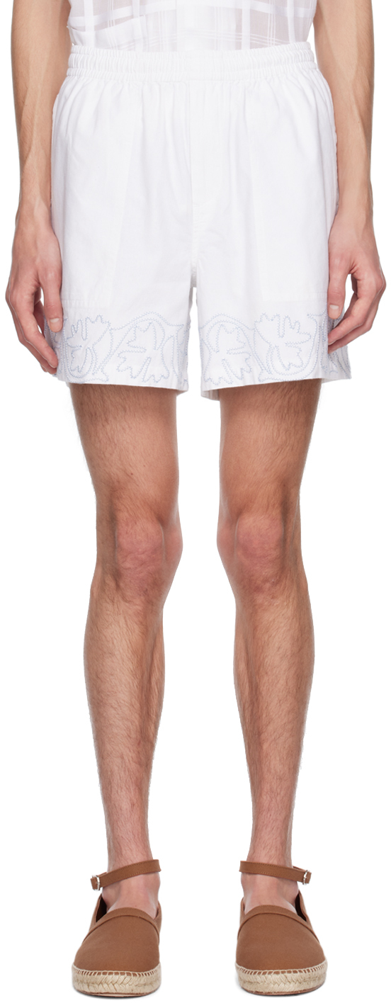 White Zig-Zag Couching Shorts