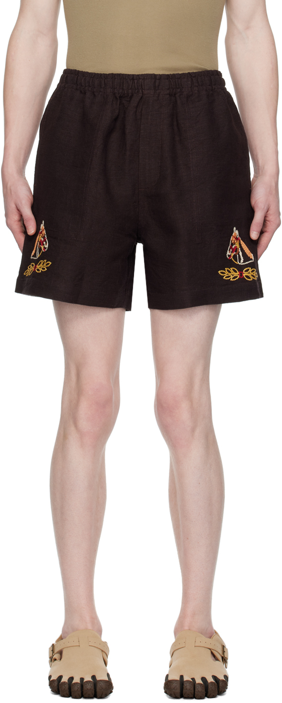 Bode Brown Show Pony Shorts In Brmlt Brown Multi