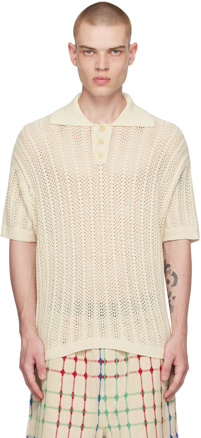 Shop Bode Off-white Three-button Polo In Cream Cream