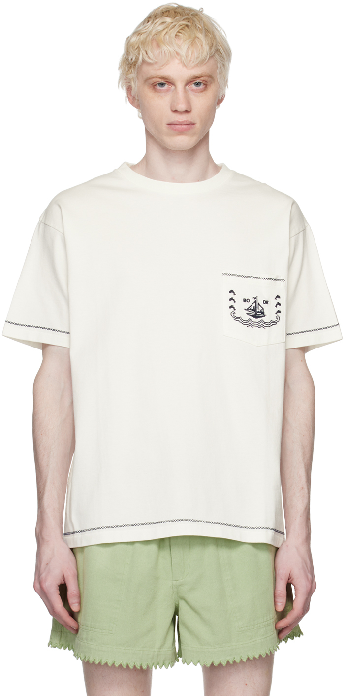 Bode: White Sailboat Pocket T-Shirt | SSENSE Canada