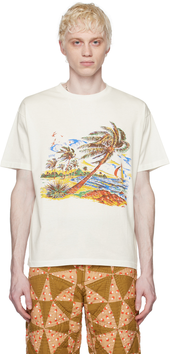 Bode White Island T-shirt In Cream Cream