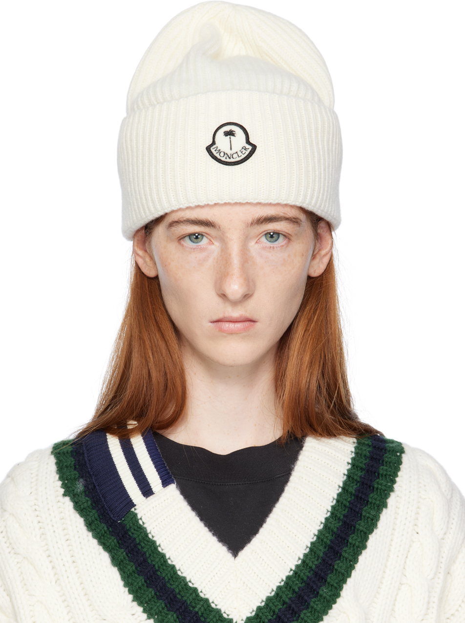 Moncler Genius Moncler X Palm Angels Off-white Beanie In 034 Cream