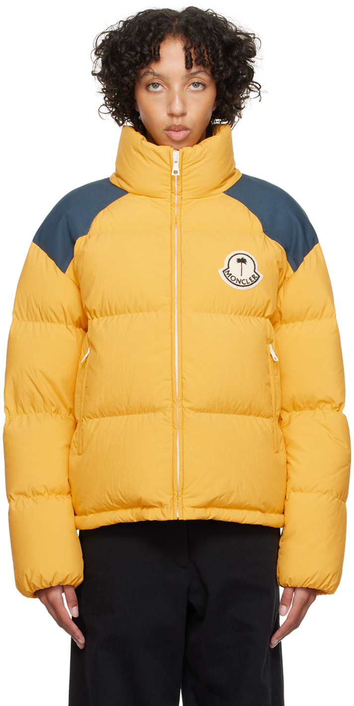 Shop Moncler Genius Moncler X Palm Angels Yellow & Navy Nevis Down Jacket In F17 Yellow/navy