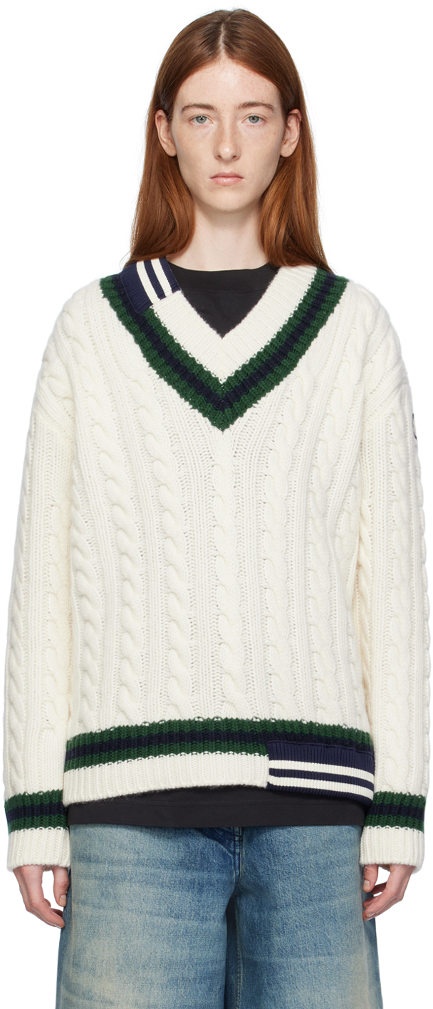 Shop Moncler Genius Moncler X Palm Angels Off-white Sweater In 088 Cream/green