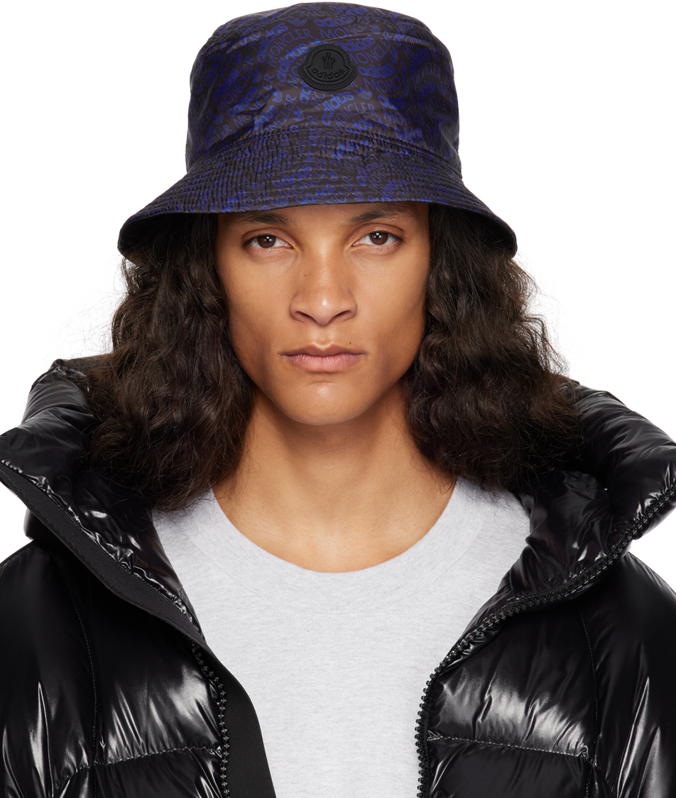 Shop Moncler Genius Moncler X Adidas Originals Reversible Blue & Black Logo Bucket Hat In F97