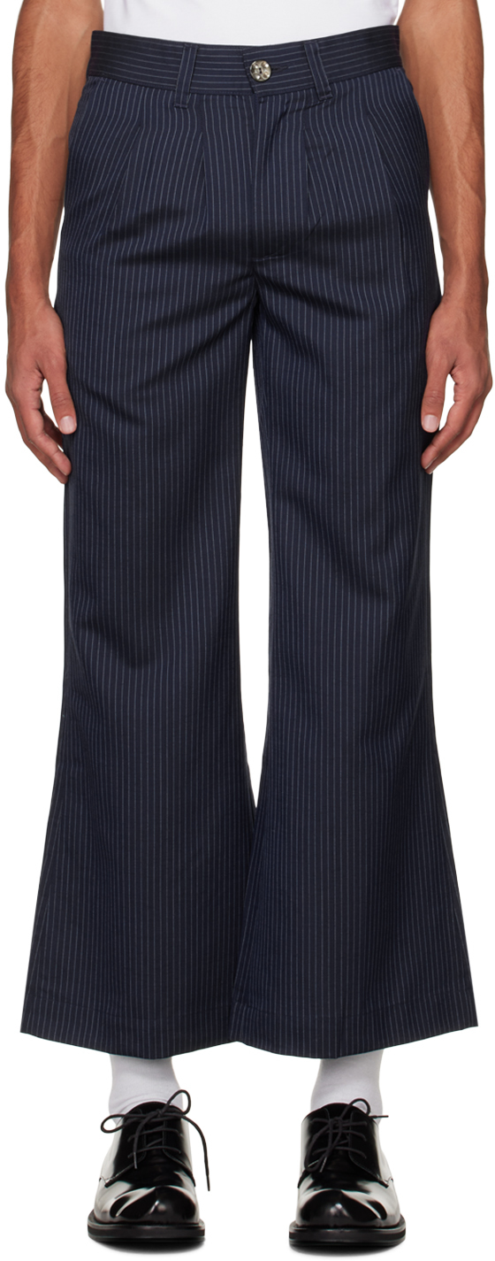 Navy Pinstripe Trousers