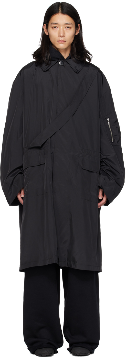 Random Identities Black Strap Rain Coat In 10000 Black