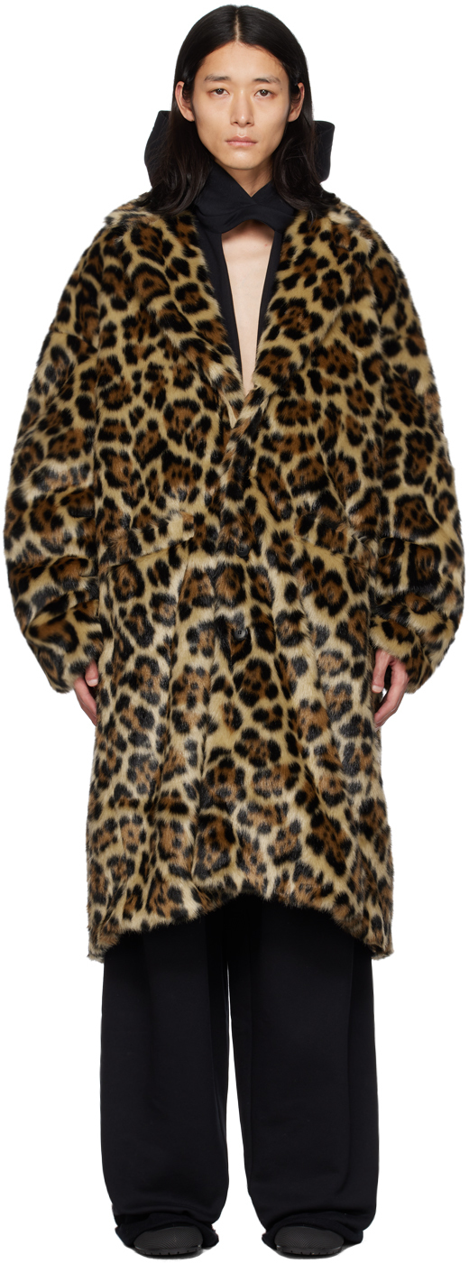 RANDOM IDENTITIES BROWN & BEIGE JAGUAR FAUX-FUR COAT