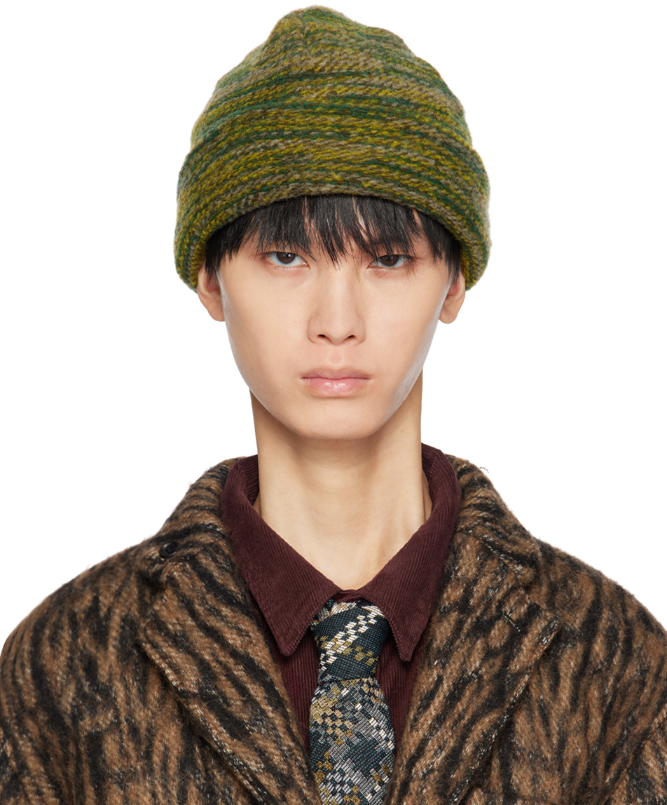 Engineered Garments Green Melange Knit Beanie In Ps007 B - Green Poly