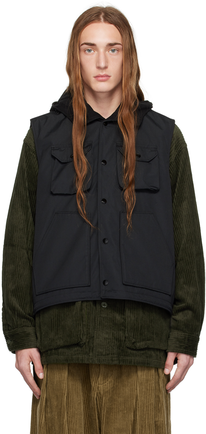Engineered Garments Black Hooded Waistcoat In Zt152 A - Black Pc P
