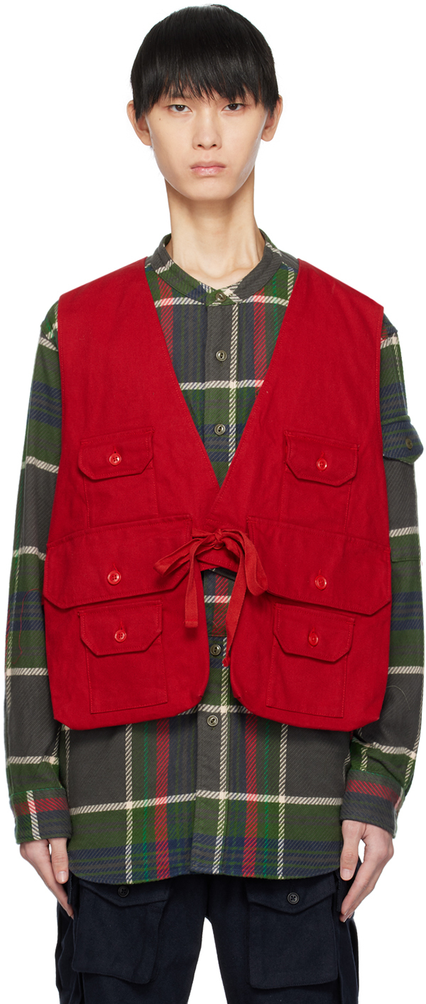 Engineered Garments Red Fowl Vest In Ct250 B-red 12oz Duc