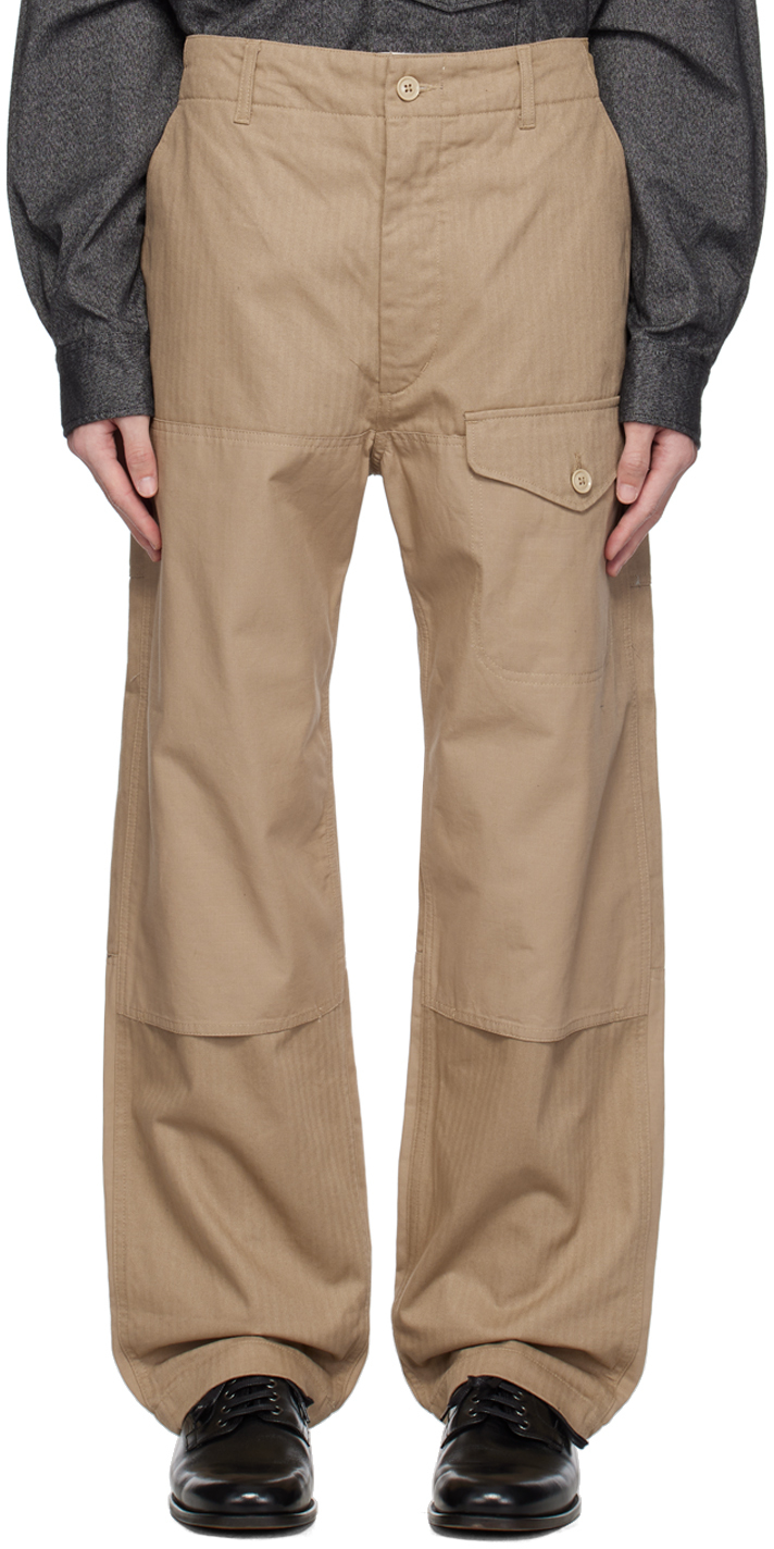 Beige Paneled Trousers by Engineered Garments on Sale