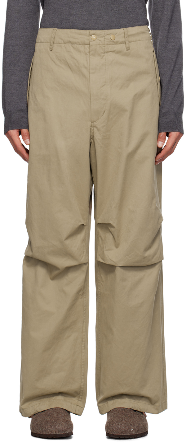 Engineered Garments Beige Pleated Trousers In Sd012 B - Khaki Pc C