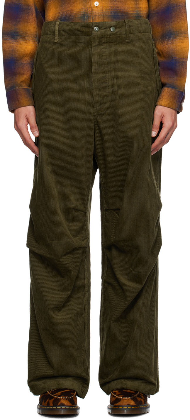 Engineered Garments Green Pleated Trousers In Wp009 C - Olive Cott