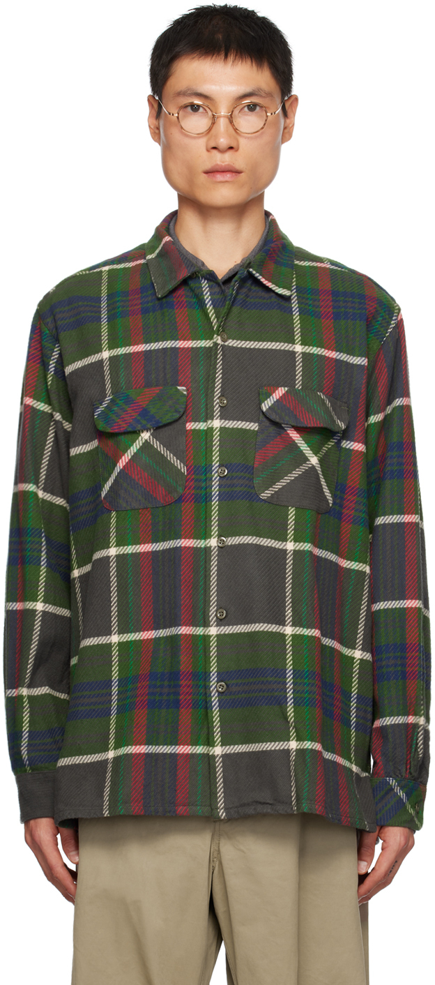 Engineered Garments Green Check Shirt In Es057 B - Olive Cott