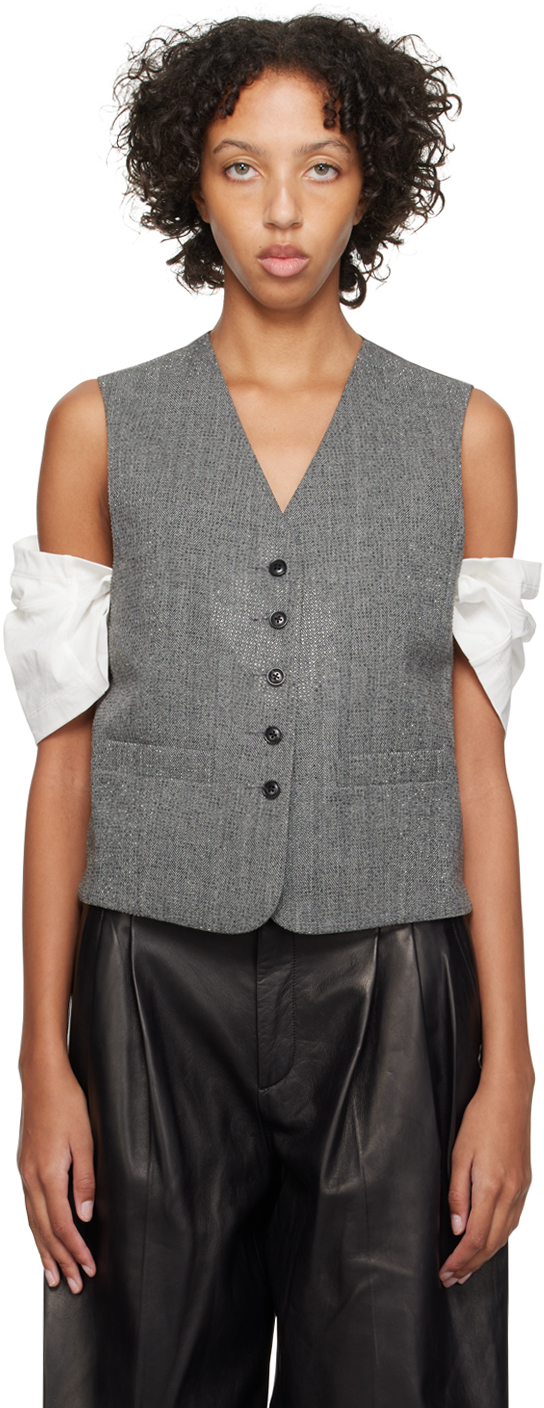 Shop Alexander Wang Gray V-neck Tailored Vest In 092 Grey/black